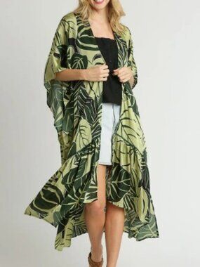 New‼️ Umgee Kimono Satin Open Front Duster 🌴 Tropical Floral Print Top